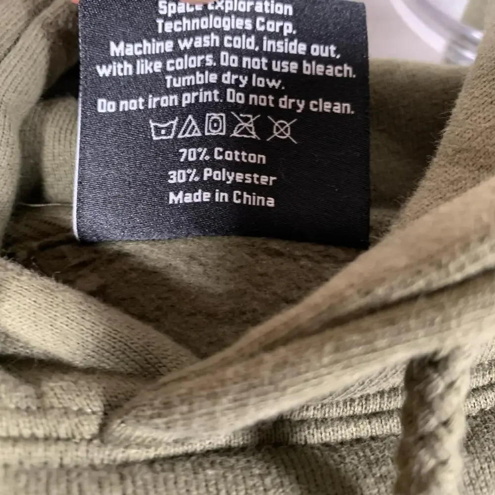 SpaceX Hoodie Mens Small Green Pullover Fleece Logo Kangaroo Pocket Sweatshirt